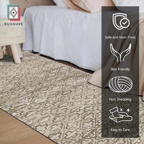 RUGSURE Washable Area Rugs, 2'6'' x 8' - 1/6 Thick - Stain & Water Resistant Non-Slip - Perfect Resistant Rug for Living Room, Bedroom, Nursery, Pet & Child Friendly, Vibrant Colors Rugs, Brown - Image 2