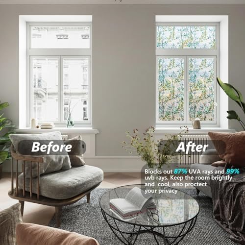 Finnez Window Privacy Film Stained Glass, Static Cling, Leaf 11.8″ x 78.7″ - Image 4