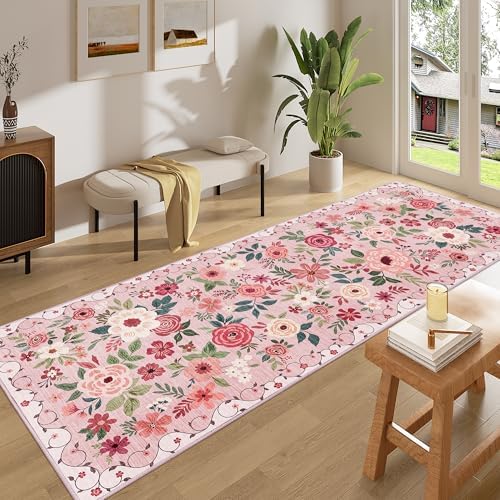 DUKINO 3x8 Kitchen Runner Rug, Washable Rug for Hallway Non Slip, Pink - Image 3