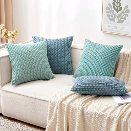 MIULEE Decorative Throw Pillow Covers 20x20 Blue Grey Textured Corduroy - Image 4
