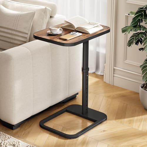 Kitstorack Upgraded TV Tray Table with Panel Lock, 90° Flip-Over Design & Adjustable Height, Sofa Arm Side Table for Eating, Laptop, Couch, Bed, or Small Spaces, Brown by Kitstorack