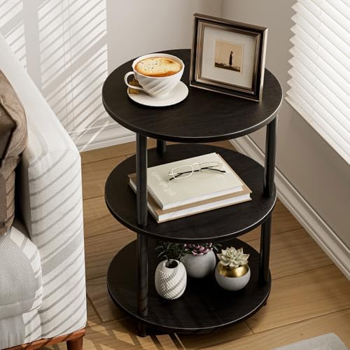 XBurmo Round Coffee Table for Living Room - Narrow Side or Bedside Stand, Industrial Vintage Nightstand for Bedroom, or Small Spaces, Charcoal Wenge by XBurmo