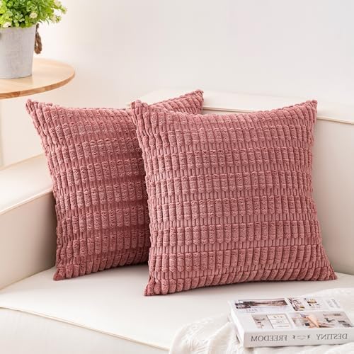Pack of 2 Corduroy Decorative Throw Pillow Covers 18x18 Inch, Peach Pink by Unknown