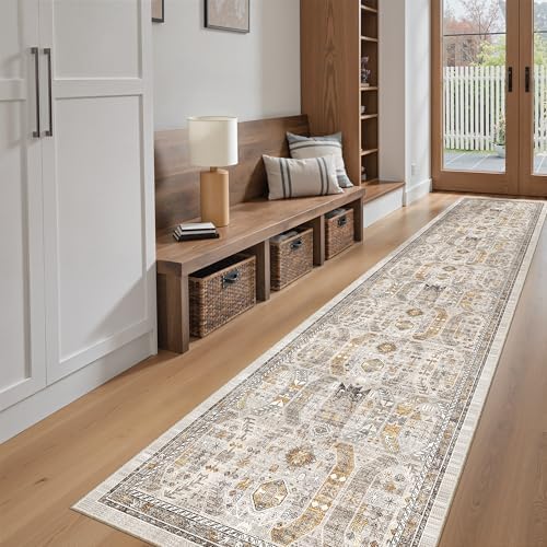 Madane Washable Runner Rugs 2x10 Long for Hallway Kitchen, Brown/Gold - Image 3