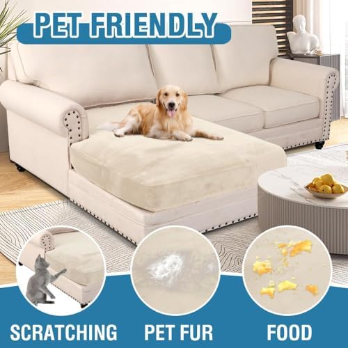 H.VERSAILTEX Velvet Stretch Individual Chaise Cover Sectional Couch Covers for L Shaped Sofa Both Left/Right Furniture Protector Seat Cushion Sofa Cover (1 Piece Chaise Cover, Cream) - Image 4