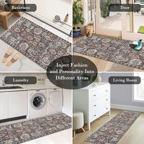 RUGSURE Washable Area Rugs - Perfect for Living Room, Bedroom, Kids Room, Nursery - Stain & Water Resistant Non-Slip, Pet & Child Friendly, Vintage Tribal Area Rugs (Rust and Bule, 2'6'' x 8') - Image 6