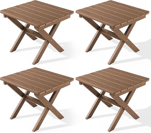 SERWALL Small Folding Outdoor Side Table Set of 4, Brown by SERWALL