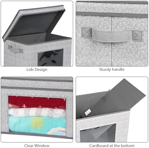 Univivi Fabric Storage Bins with Lids for Closet, 4 Pack, Grey - Image 4