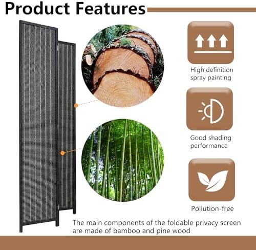 FDW 4-Panel Folding Room Divider | 6ft, Coal Black | Light & Portable - Image 5