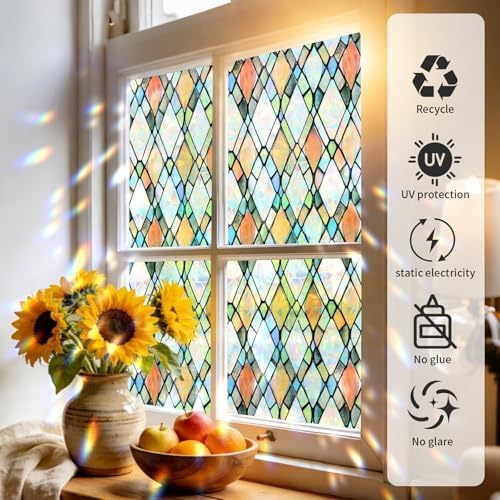 JAYONG Stained Glass Rainbow Window Privacy Film with Kit, 29.5'' x 78.7'' - Image 2