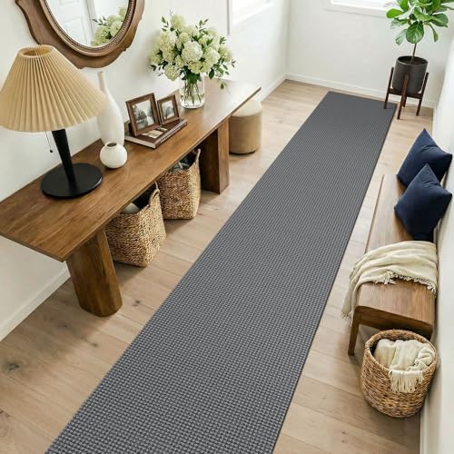 KOZYFLY Cotton 2x14 Runners Rugs for Hallway, Long Washable Runner Rug, Woven Non Slip Kitchen Runner, Flatweave Entryway Rug, Floor Carpet for Entry, Aisle, Hall, Grey/Dark Grey - Image 2