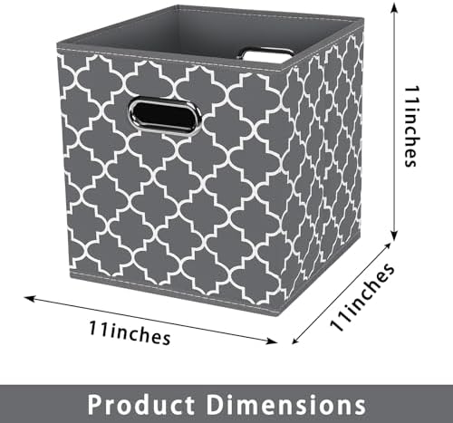 Fabric storage bins Cubes, Fabric Cube Organizer with Handle, Foldable Cube Bins for Cloth or Accessary Storage, 11x11x11, Set of 3, (Gray Light) - Image 2