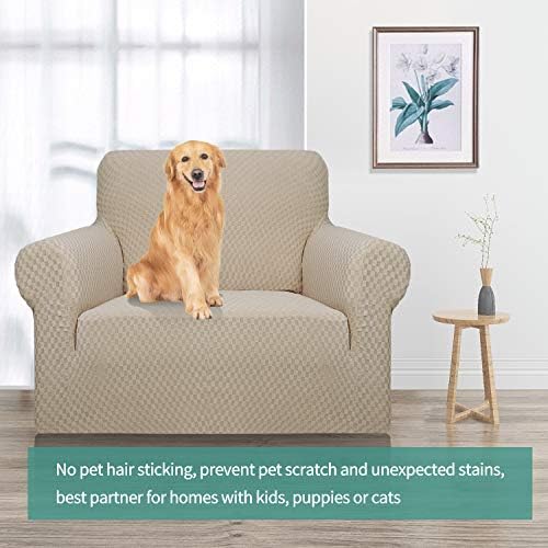 YEMYHOM Couch Cover Latest Jacquard Design High Stretch Sofa Chair Covers for Living Room, Pet Dog Cat Proof Armchair Slipcover Non Slip Magic Elastic Furniture Protector, Small (Chair, Khaki) - Image 2