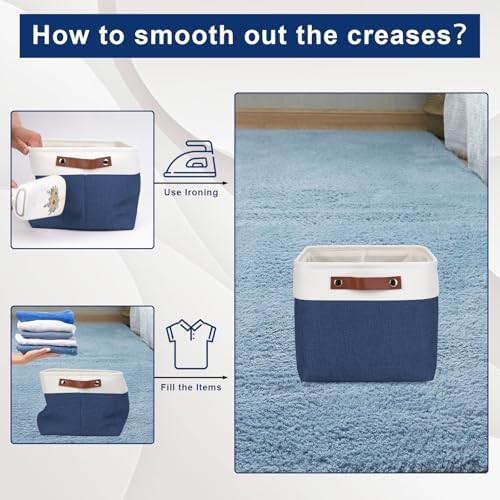 Bagnizer Storage Bins Large Fabric Storage Baskets for Shelves 3 Pack, Decorative Linen Closet Baskets with Handles for Organizing, Shelf, Clothes, Home, Office, 15x11x9.5Inches (NavyBlue&White) - Image 6