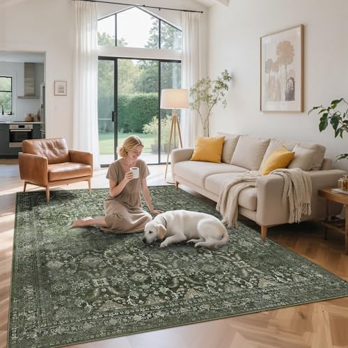 Rugxara Area Rugs 5x7 Washable Rug for Living Room Bedroom, Vintage Green - Image 4