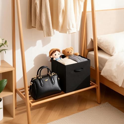 WUIKE 13 Inch Cube Storage Bins, Black, Faux Leather Front, 4-Pack - Image 7