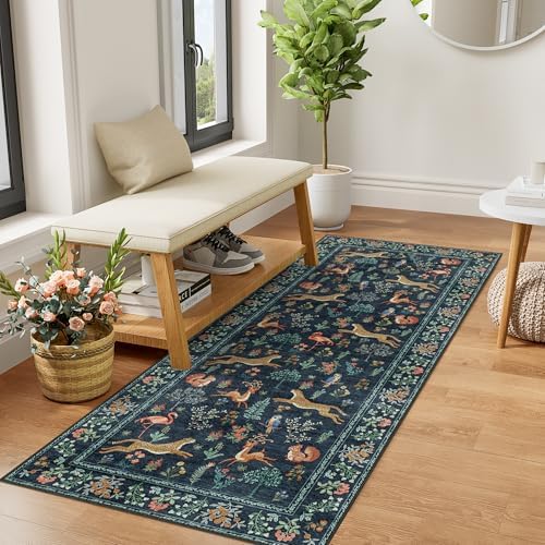 DUKINO 2x5 Rug for Hallway, Washable Animal Runner Rug Non Slip, Navy Blue by DUKINO
