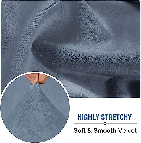 H.VERSAILTEX Velvet Stretch Couch Cushion Cover Plush Cushion Slipcover for Chair Loveseat Sofa Cushion Furniture Protector Seat Cushion Sofa Cover (2 Piece Large Sofa Cushion Covers, Stone Blue) - Image 5