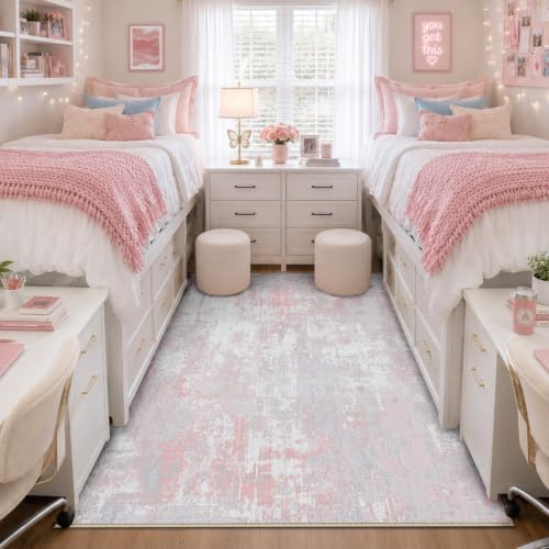 RELEANY Washable 4'x6' Abstract Area Rug for Living Room Gray Pink by RELEANY