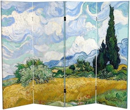 Red Lantern Double Sided Works of Van Gogh Canvas Folding Screen - Almond Blossoms/Wheat Field, 4 ft Short - 4 Panel - Image 6