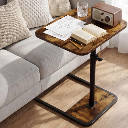 GOYLSER Large C-Shaped Tables Small Swivel End Table, Height Adjustable Side Tables Living Room, Rotating Snack Couch Wooden Tv Trays for Eating On Couch, Rustic Brown by GOYLSER