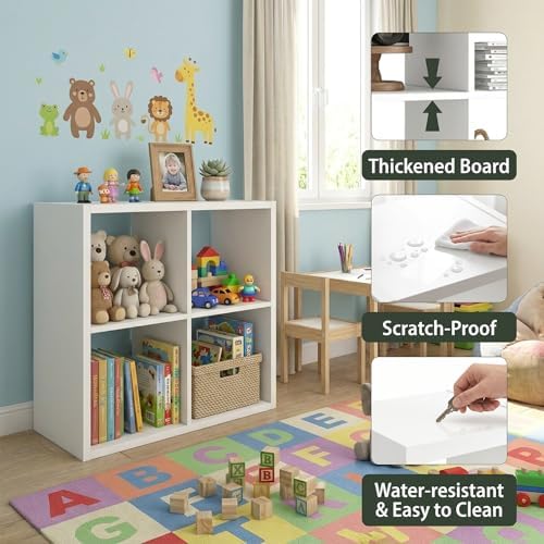 WannabeMyself【2026 Wooden Thick Frame】 4 Cube Storage Organizer with Anti-Tipping Kits, Reversible Open Back Book Shelf,Bookcase for Living Room,Bedroom,Entrance Hall,Office,11.6×24.6×24.7,White - Image 3