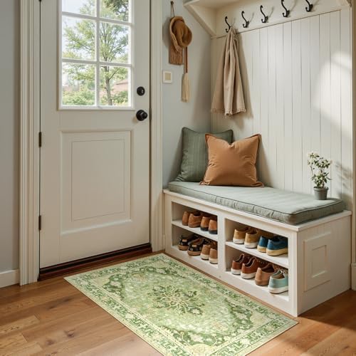 RELEANY Washable Area Rug, Small 2'x4', Green/Yellow by RELEANY