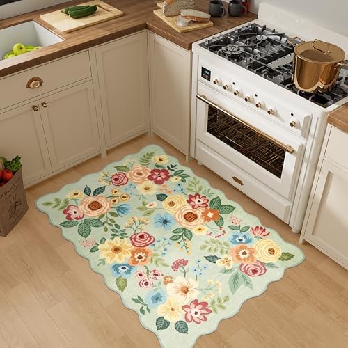 DUKINO 2x3 Rugs for Entryway, Floral Door Mat Washable Kitchen Rugs, Green - Image 6