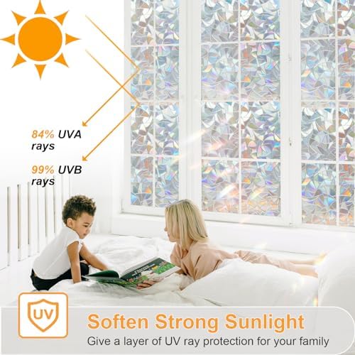 Rainbow Window Privacy Film Decorative, Static Cling Stained Glass Windows Tint for Home, 3D Decals Window Clings for Glass Windows, Suncatcher Cover Stickers (35.4" x 78.7") - Image 5