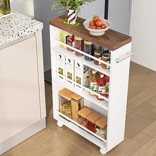 Tribesigns Slim Storage Cart, Rolling Narrow Kitchen Cart on Wheels for Small Place, 4-Tier Slide Out Slim Utility Cart Skinny Laundry Cart with Handle for Kitchen, Bathroom, Laundry by Tribesigns