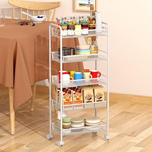 JANE EYRE 5-Tier Rolling Utility Storage Rack Cart on Wheels, Trolley Craft cart, Multi-Purpose Organizer Shelf, White - Image 2
