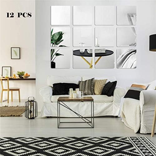 12PCS 3D Square Acrylic Mirror Wall Stickers - DIY Art Sheet Plastic Removable Tiles for Bathroom, Bedroom, Living Room, TV Background Decoration (Square) by Price+Xes