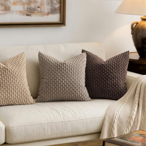 MIULEE Decorative Throw Pillow Covers 18x18 Neutral Brown Textured Corduroy - Image 2