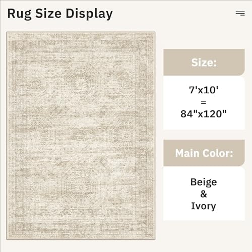 Soalmost 7x10 Area Rug for Living Room Washable Rugs Non-Slip Beige - Image 5