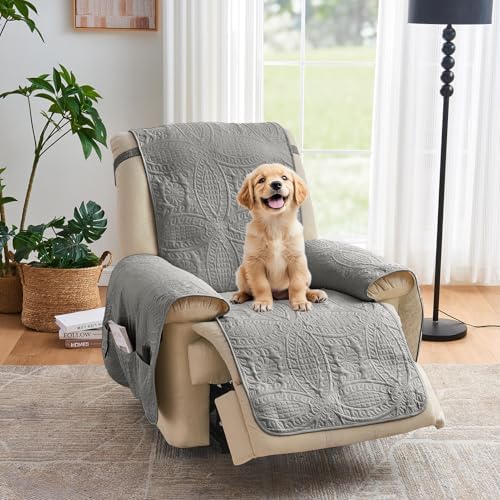 Gray Quilted Recliner Chair Covers, Waterproof Recliner Slipcovers, Lazy Boy Chair Covers, Pet Friendly Recliner Cover for Dogs Cats, Washable Furniture Protector (Recliner 22", Cool Gray) by Pamhaven