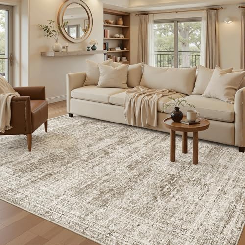 Soalmost 6x9 Area Rug for Living Room Washable Rugs Non-Slip Brown - Image 2