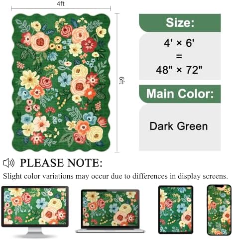 DUKINO 4x6 Area Rug, Non Slip Floral Washable Living Room Rug, Dark Green - Image 2