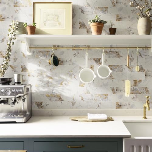 Vamos Tile 100-Piece Peel and Stick Backsplash Seamless Tile,3''x6'' Glossy Pandora Marble with Gold Veining PVC Subway Tile,Stick on Backsplash for Kitchen/Bathroom/Laundry Room - Image 7