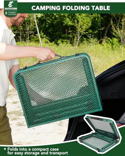 Small 2ft Folding Table with Carry Handle, Adjustable Height 10.6" or 22", Green Metal Mesh, Portable & Compact Indoor/Apartment/Card/Side/Grill Table, 23.6"Lx15.8"W, Lightweight 4 lb, 66 lb Capacity - Image 5