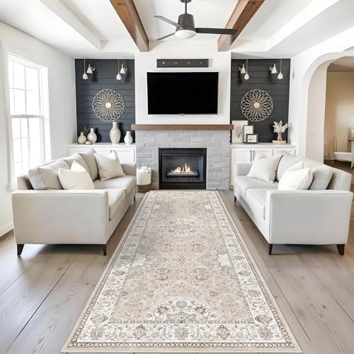 4x10 Hallway Wide Runner Rug: Washable Oriental Soft Area Rug for Living Room Bedroom Stain Resistant Low Pile Carpet for Entryway Ktichen Thin Non Slip Floor Mat for Bathroom Dining Room(Beige,4x10) by HYHAOYUNLAI