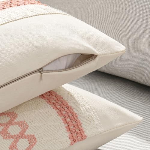 MIULEE Set of 2 Coral Red Boho Decorative Pillow Covers 18x18 Inch - Image 5