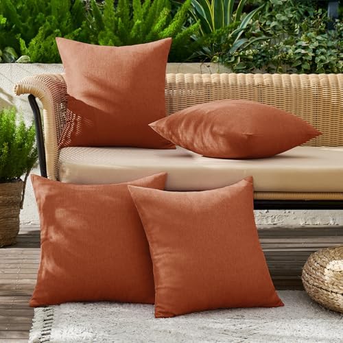 MIULEE Pack of 4 Decorative Outdoor Throw Pillow Covers Linen Waterproof Pillow Covers Summer Farmhouse Cushion Cases for Patio Garden Tent Balcony Couch Sofa 16x16 Inch Rust - Image 2