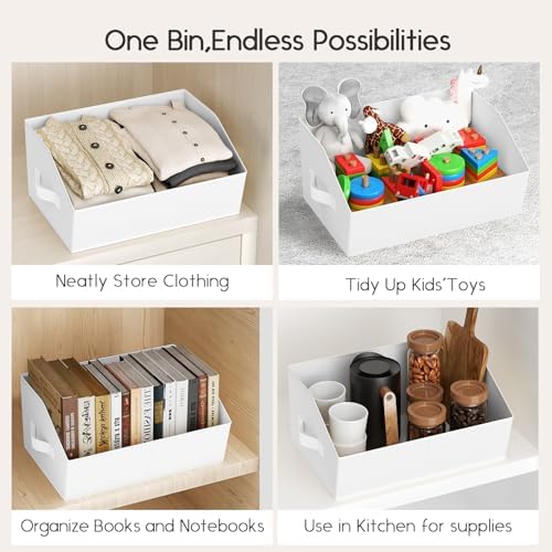 Homsorout Large Closet Organizers and Storage Bins - 8 Pack Trapezoid Storage Baskets for Shelves, Foldable Fabric Baskets with Handles Ideal for Closet, Basket, Wardrobe and Shelf Storage, White - Image 6