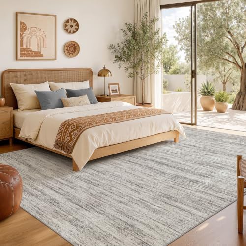 Nakagishi 10X12 Area Rugs Living Room: Washable Large Vintage Rug Neutral Non-Slip Soft Stain Resistant Indoor Carpet for Bedroom Nursery Dining Room Office Playroom - Grey - Image 6
