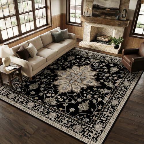 RELEANY Washable Area Rug, Square 10'x10', Black/Neutral - Image 2