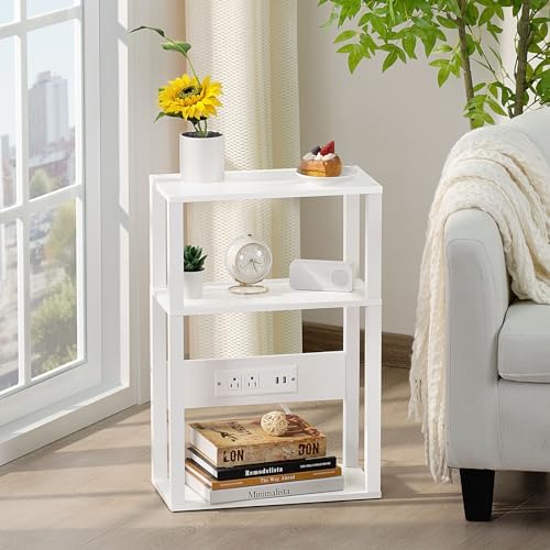 YUFAM 3-Tier Narrow Bedside Table with Charging Station, Skinny Nightstand - Image 7