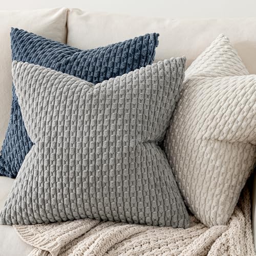 MIULEE Decorative Throw Pillow Covers 18x18 Blue Textured Corduroy - Image 4