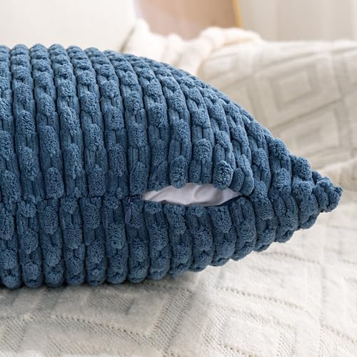 Set of 4 Blue Decorative Throw Pillow Covers 24x24 Inch Corduroy Pillow Covers for Bed Couch Sofa Living Room Soft Square Cushion Cases - Image 4