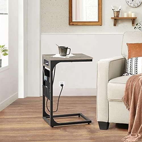 TUTOTAK C Shaped End Table with Charging Station, Side Table for Sofa - Image 2
