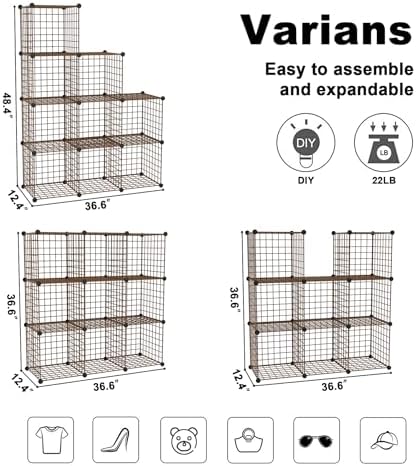 C&AHOME Wire Cube Storage, 9 - Cube Organizer Metal C Grids,Shelves, Brown - Image 3